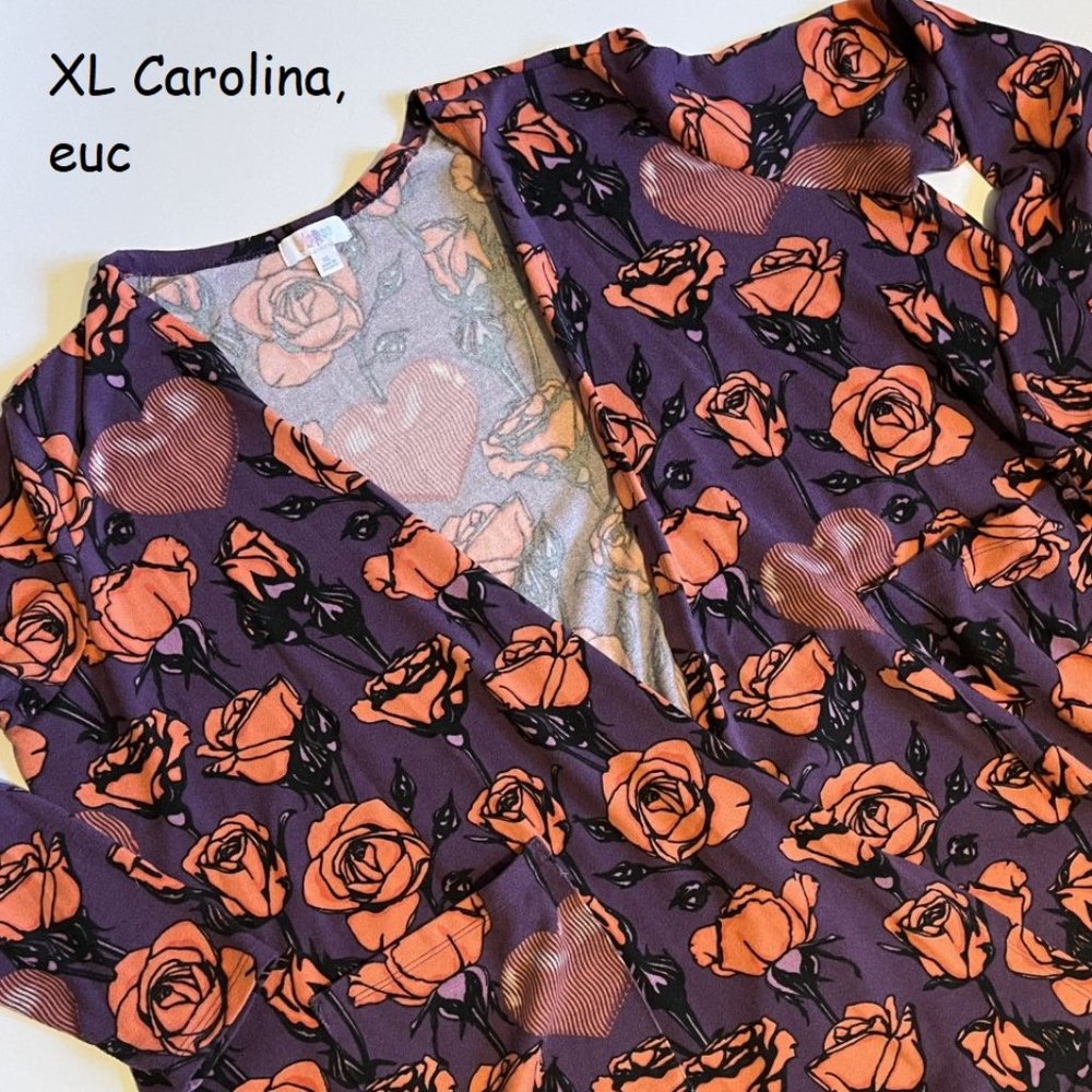 LuLaRoe Women's Cardigan - Purple and Orange Floral